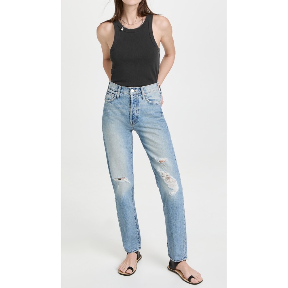 MOTHER Huffy Skimp High Rise Straight Distressed Jeans Hotter On Other Side - Picture 9 of 9